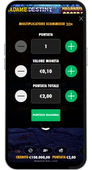 Selezione della puntata in Madame Destiny Megaways